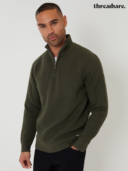 Verde - Threadbare Rib Panel Quarter Zip Knitted Jumper (Y06390) | 48 €