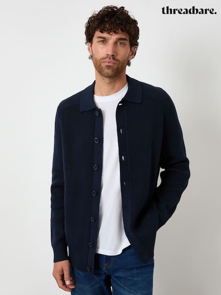 Threadbare Blue Knitted Collared Cardigan Jacket (Y06392) | €40