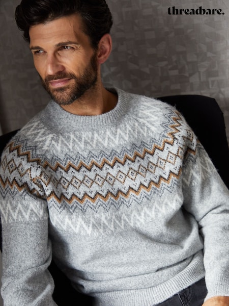 Threadbare Grey Raglan Fairisle Christmas Jumper (Y06401) | €44