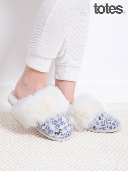 Totes Blue Toasties Ladies Fair Isle Knit Mule Slippers (Y06427) | R$ 245