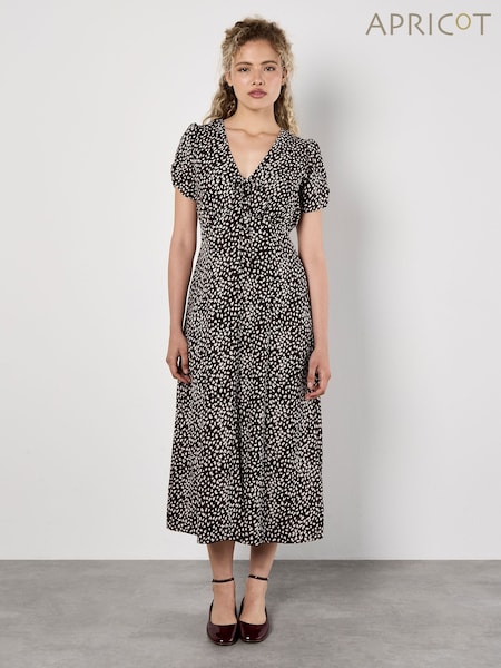 Apricot Brown Tie Front Animal Mono Print Dress (Y06519) | €59
