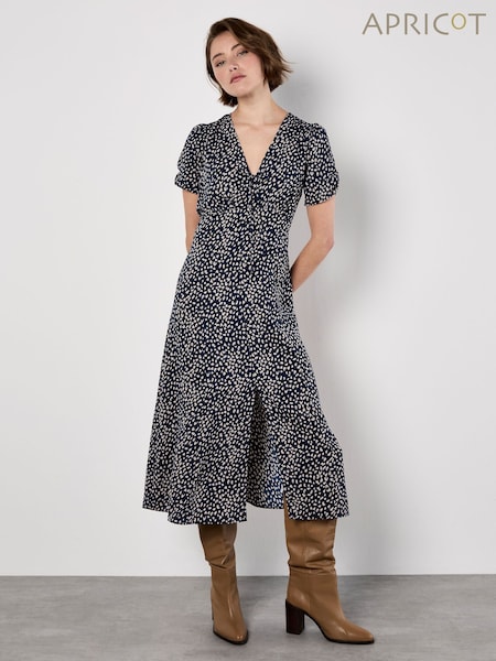 Apricot Blue Tie Front Animal Mono Print Dress (Y06530) | €59