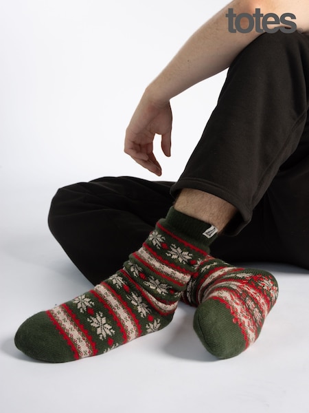 Totes Red Toasties Mens Sherpa Lined Fair Isle Slipper Socks (Y06589) | AED105
