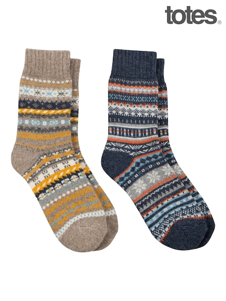 Totes Toasties Mens Wool Blend Fair Isle Slipper Socks (Y06594) | 31 €