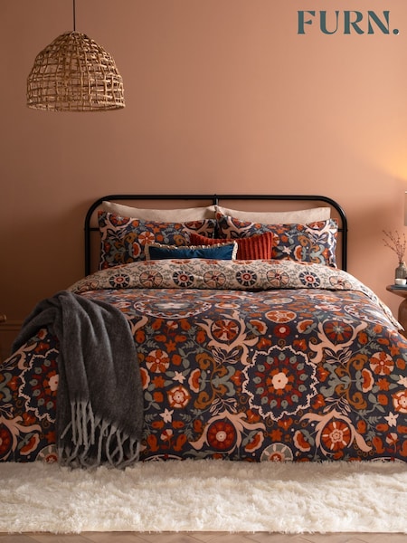 Furn Denim Blue Kinfolk Printed Reversible Duvet Cover Set (Y06814) | €26 - €47