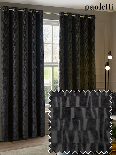 Paoletti Grey Manhattan Velvet Eyelet Curtains (Y07221) | €91 - €233