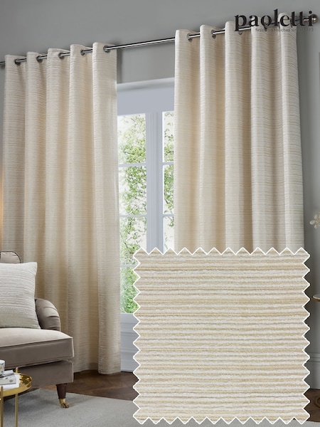 Paoletti Natural Jupiter Chenille Jacquard Eyelet Curtains (Y07230) | AED355 - AED961