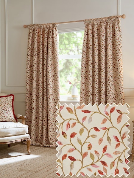 Voyage Maison Red Cervino Floral Jaquard Pencil Pleat Curtains (Y07234) | OMR39 - OMR102