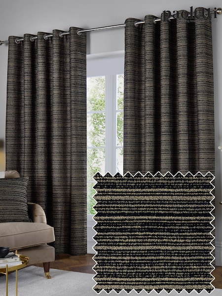 Paoletti Black Jupiter Chenille Jacquard Eyelet Curtains (Y07235) | €86 - €233