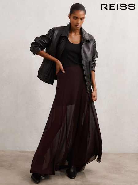 Reiss Chocolate Brown Bexi Sheer Textured Maxi Skirt (Y07292) | €225