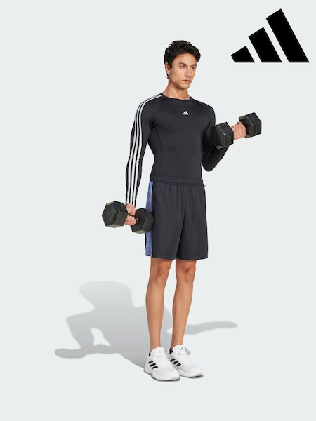 adidas Black Techfit Compression Training 3-Stripes Long Sleeve Top (Y07361) | AED221