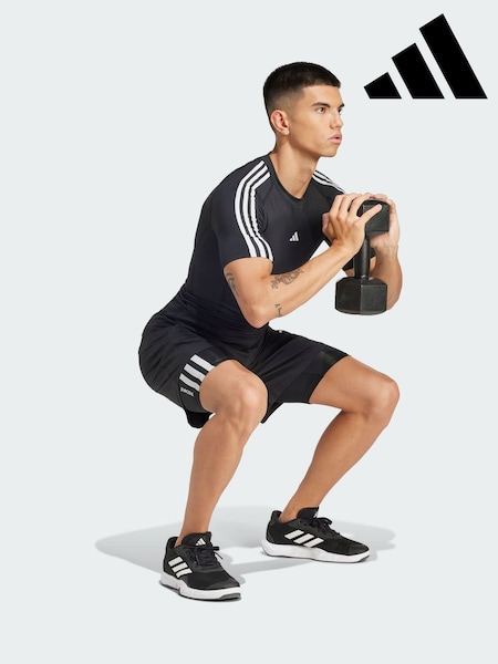 adidas Black Techfit Compression Training 3-Stripes T-Shirt (Y07369) | R$ 325