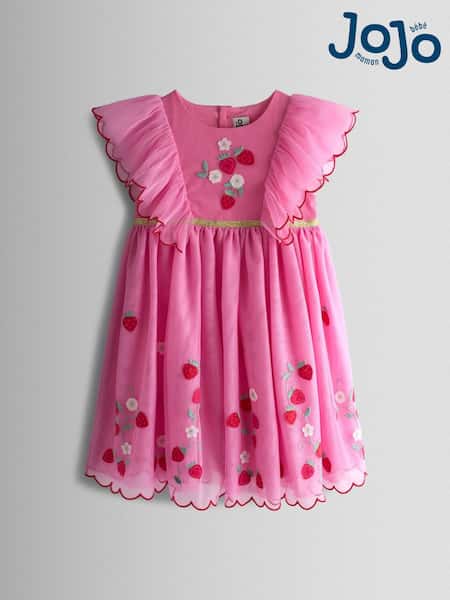 JoJo Maman Bébé Strawberry Appliqué Tulle Party Dress (Y07402) | 57 € - 67 €