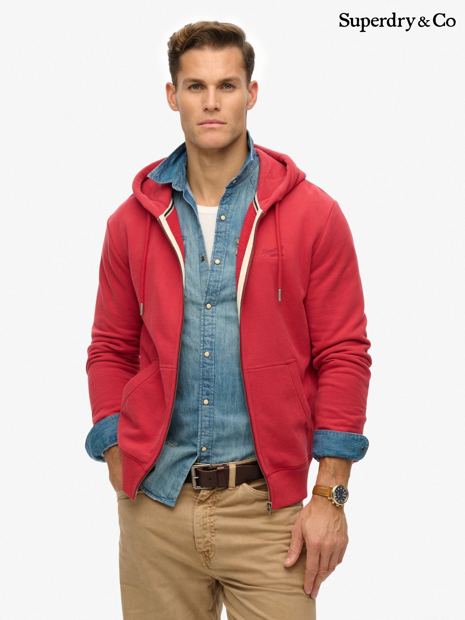 Buy Men's Hoodies Red 100% Cotton Zip Through Online | Next Norway
