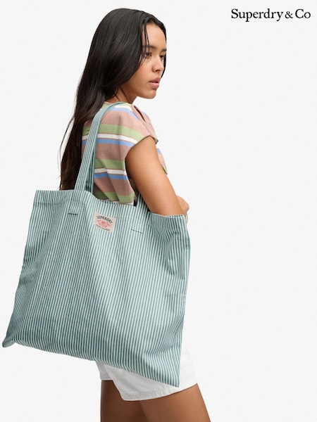 Green/White - Superdry Oxford Stripe Tote Bag
