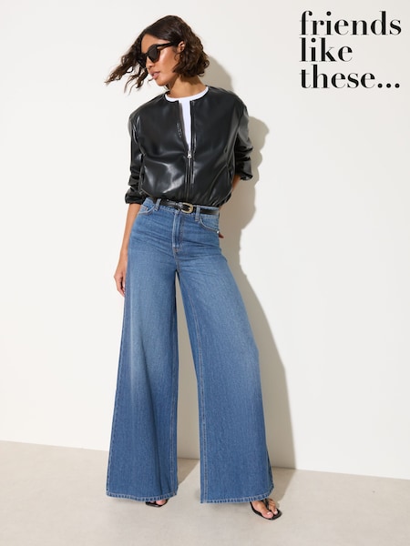 Friends Like These Dark Wash Petite Wide Leg Palazzo Denim Jeans (Y07479) | €64