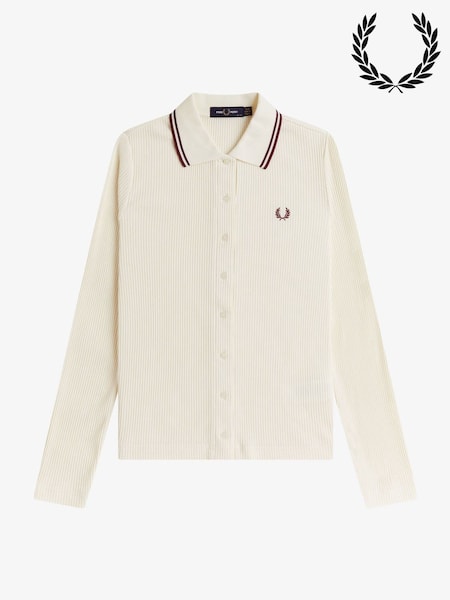 Fred Perry Cream Button-Through Rib Polo Shirt (Y07487) | $219