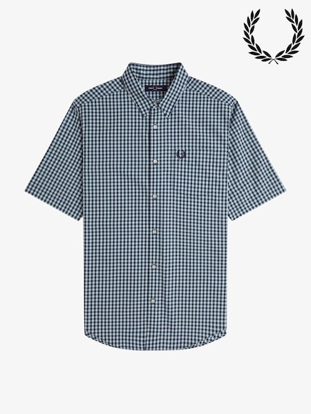 Fred Perry Blue Gingham Short Sleeve Shirt (Y07622) | KWD52