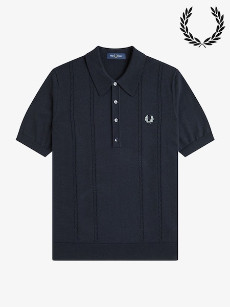 Fred Perry Blue Cable Knitted Polo Shirt (Y07623) | €193