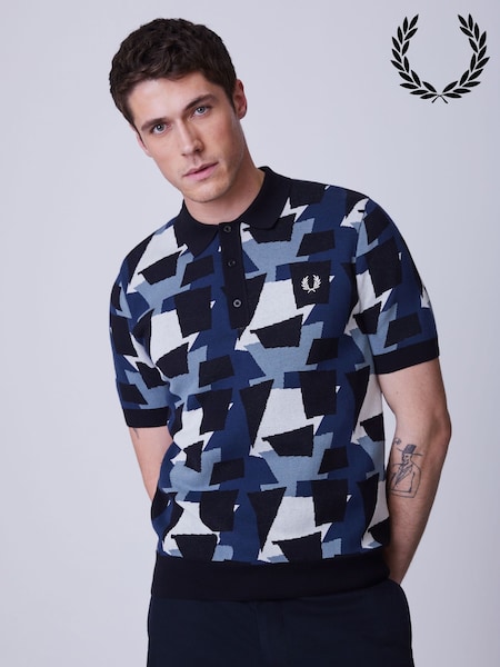 Fred Perry Black Fragment Jacquard Knit Polo Shirt (Y07641) | € 197
