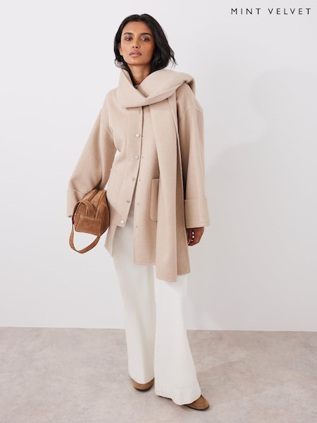 Mint Velvet Cream Wool Blend Hand Finished Collarless Coat (Y07675) | €340