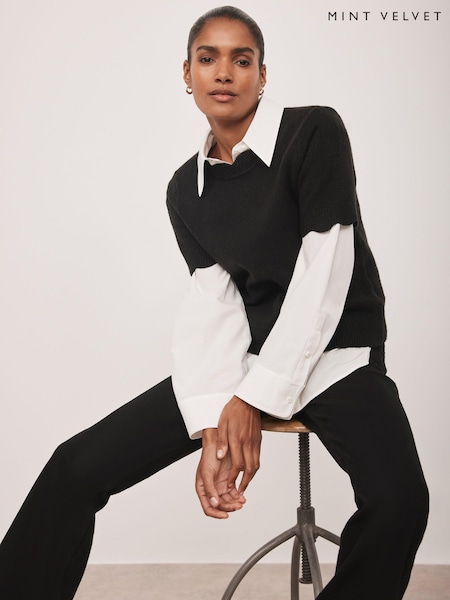 Mint Velvet Black Scallop Knit Top (Y07695) | €87