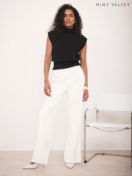 Mint Velvet White High Waisted Wide Trousers (Y07706) | €165