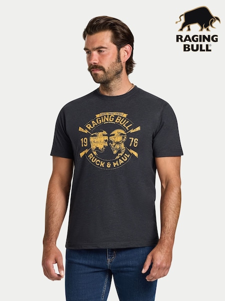 Raging Bull Ruck & Maul Print Black T-Shirt (Y07728) | 148 QAR - 158 QAR