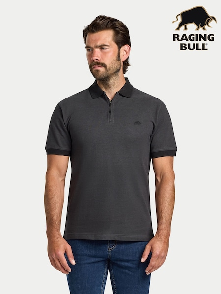 Raging Bull Short Sleeve Two Tone Zip Pique Black Polo Shirt (Y07729) | €85 - €92