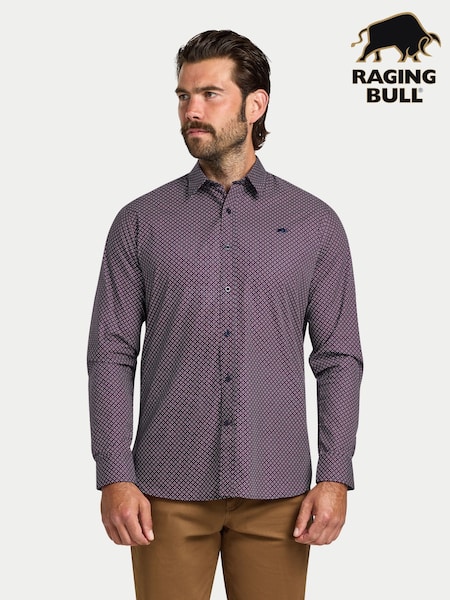 Raging Bull Blue Long Sleeve Circle Print Cotton Shirt (Y07730) | €99 - €113