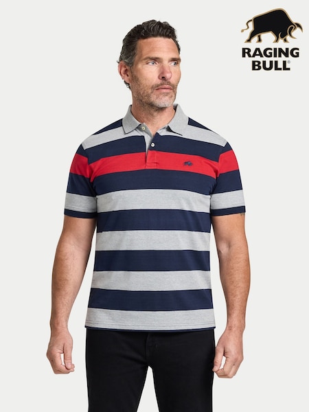 Raging Bull Red Short Sleeve Contrast Chest Stripe Polo Shirt (Y07735) | €85 - €92