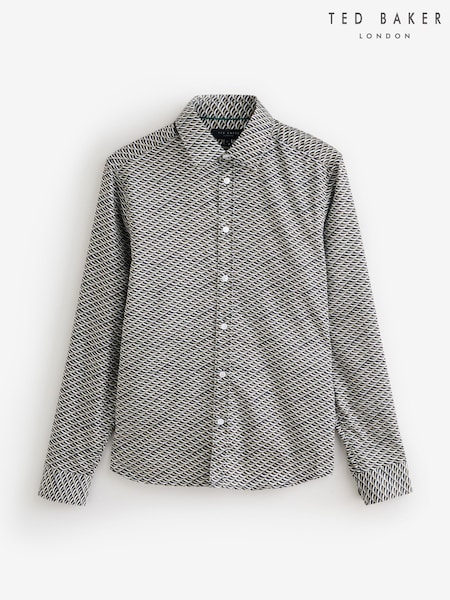 Ted Baker Blue Agnar - Ls Regular Fit Wave Geo Print Shirt (Y07774) | 534 QAR