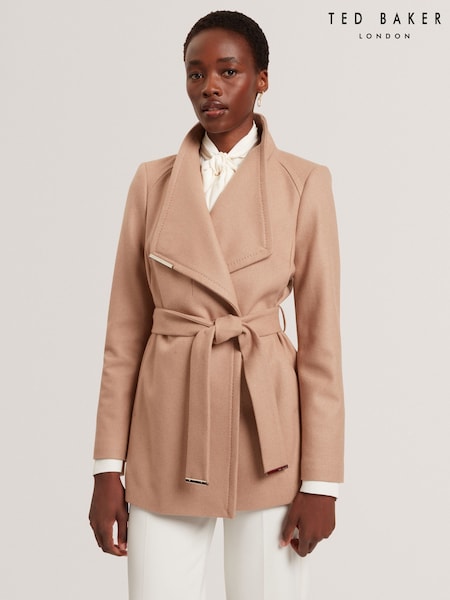 Ted Baker Brown Rosess - Short Belted Wool Wrap Coat (Y07775) | R$ 2.950