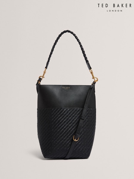 Ted Baker Black Wyynie - Elongated Woven Handle Leather Bucket Bag (Y07780) | €253