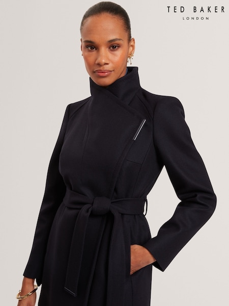 Ted Baker Blue Rosess - Short Belted Wool Wrap Coat (Y07785) | R$ 2.950