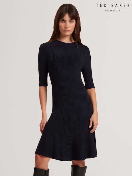 Ted Baker Blue Mahraa Short Sleeve Knitted Mini Dress (Y07796) | €203