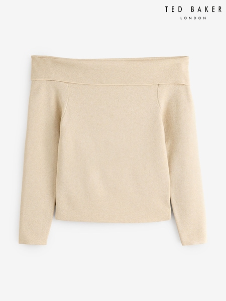 Ted Baker Natural Laycii Off The Shoulder Metallic Knit Top (Y07827) | AED771