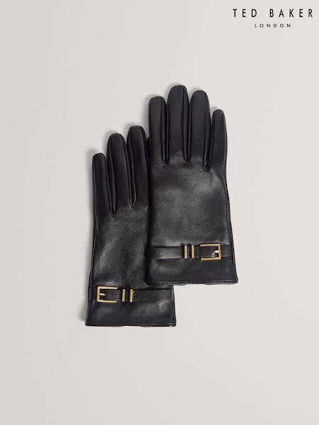 Ted Baker Black Jillla - Buckle Detail Leather Gloves (Y07829) | AED472