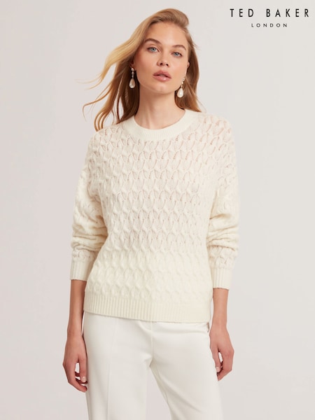 Ted Baker White Jocieyy Cable Knit Sweat Top (Y07845) | €164