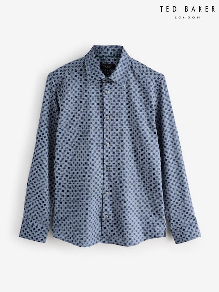 Ted Baker Blue Sef Long Sleeve Slim Fit Circle Geo Print Shirt (Y07916) | 534 QAR