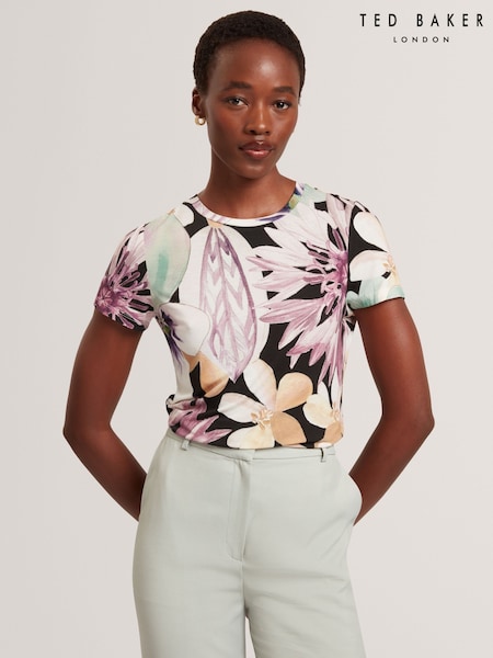Ted Baker Black Saalma - Printed Fitted T-Shirt (Y07917) | R$ 485