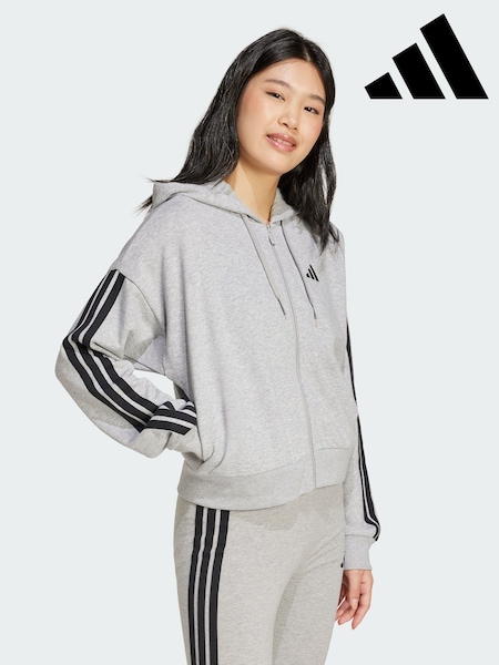 adidas Grey Essentials 3-Stripes French Terry Full-Zip Hoodie (Y07954) | €59