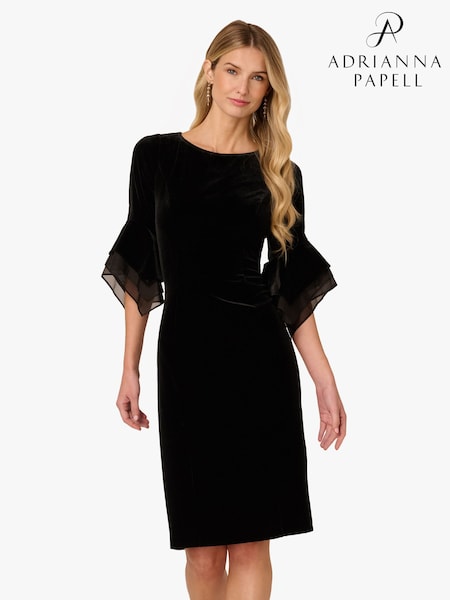 Negru - Adrianna Papell Red Velvet Bell Sleeve Short Dress (Y07992) | 1,110 LEI
