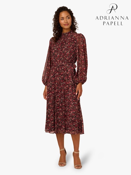 Adrianna Papell Floral Chiffon Black Dress (Y07994) | R$ 1.570