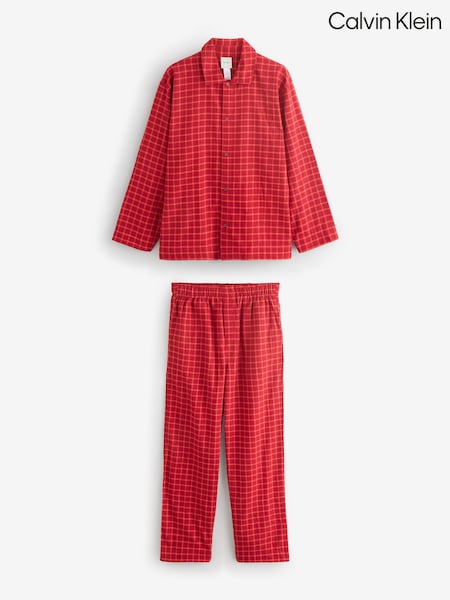 Calvin Klein Red Flannel Lounge Button-Down Trousers Set (Y08428) | €134