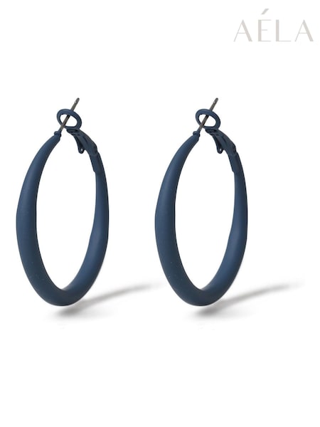 Aela Blue Matte Thin Hoop Earrings (Y08480) | AED61