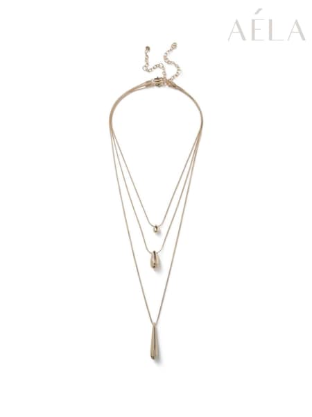 Aela Gold Tone Multirow Chain Oval Charm Necklace (Y08488) | €35