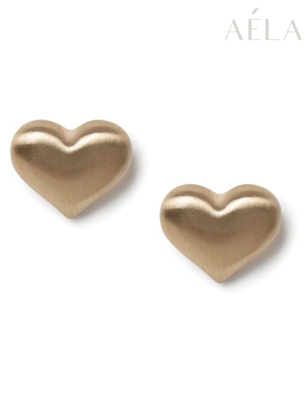 Aela Gold Tone Brushed Heart Stud Earrings (Y08499) | 14 €