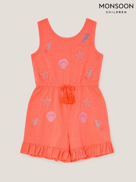 Monsoon Orange Sea Life Embroidered Jersey Playsuit (Y08576) | €32 - €36