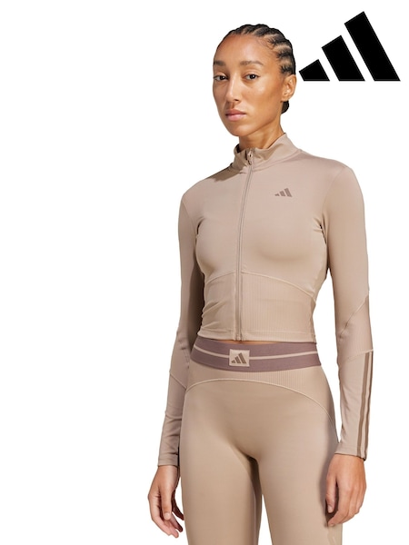 adidas Brown Hyperglam Rib Zip Thru Cover-Up (Y08625) | AED221